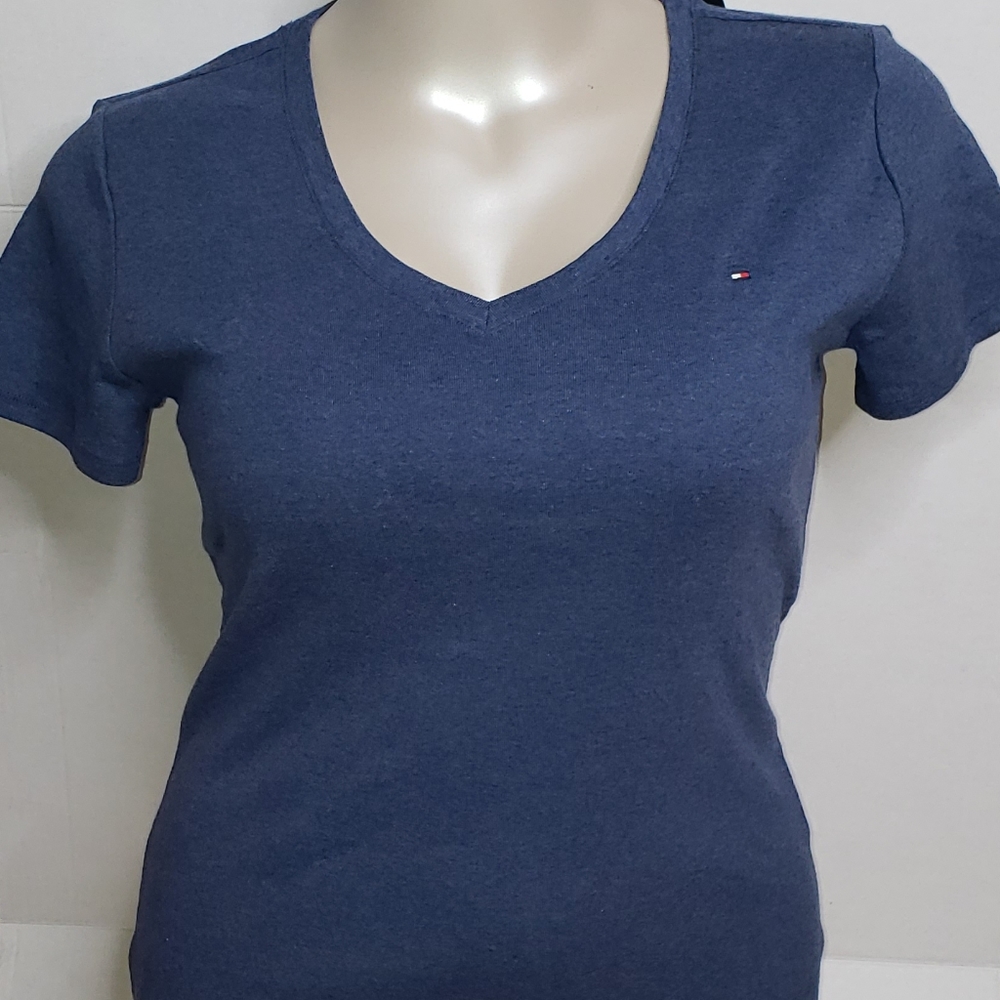 Tommy Hilfiger V Neck Tee Short Sleeve Blue